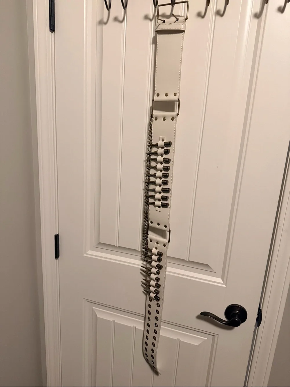 Dolls Kill Cream Leather Bandolier Belt with Metal Studs